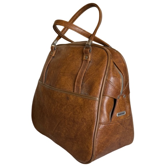 AMERICAN TOURISTER • Vintage Camel Leather Carry-On Bag Luggage Overnight - Picture 9 of 13